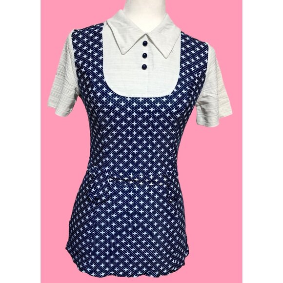 Vintage Outfit Blouse Top Pants Womens XS S Peter Pan Collar Button Accents 1960 - Picture 1 of 13